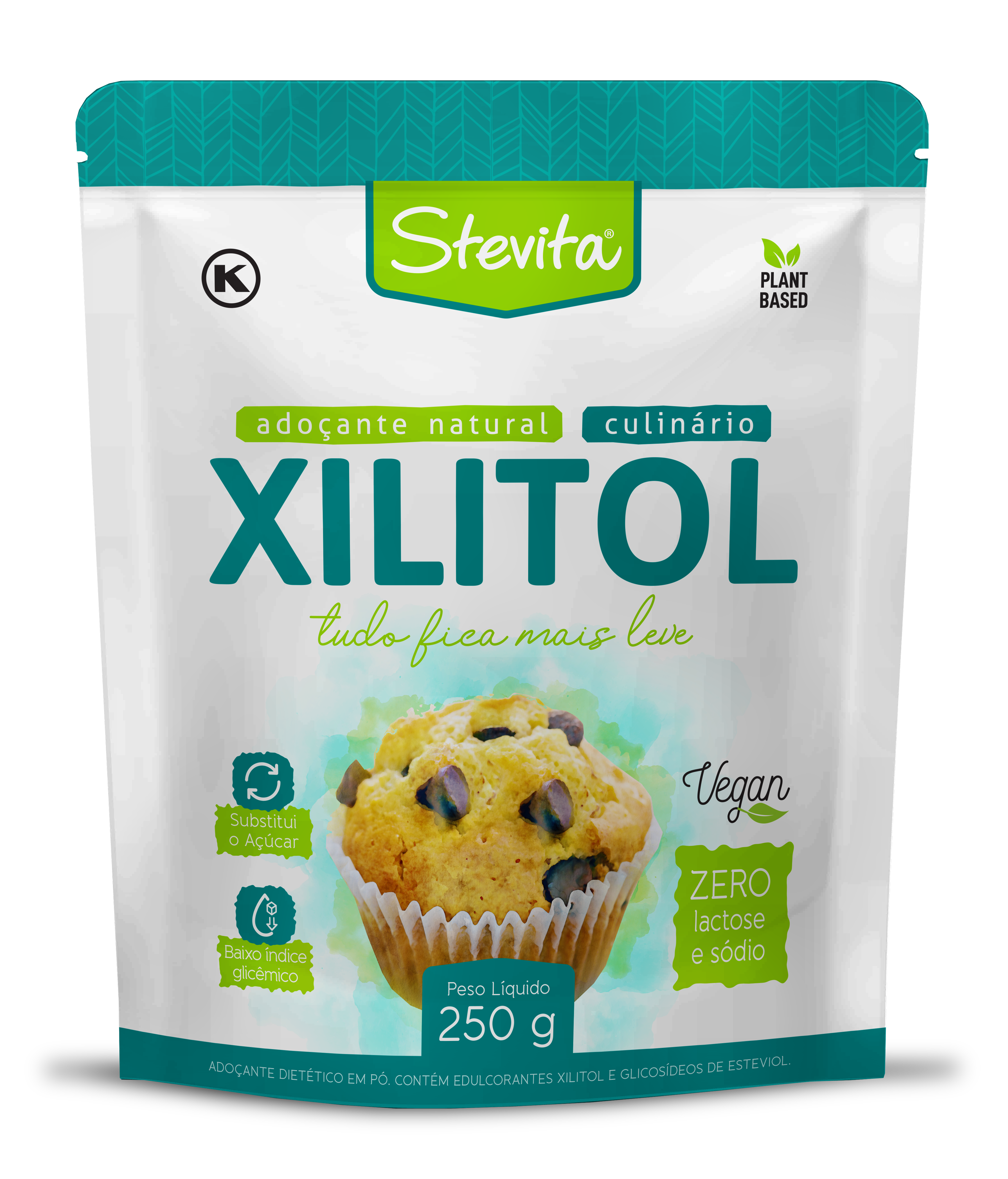 Adoçante Xilitol com Stevia em Pó STEVITA Pouch 250g